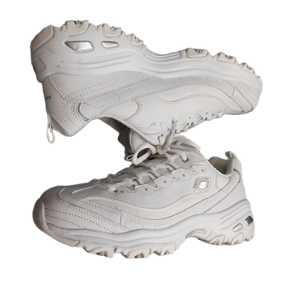 Skechers D'Lites Fresh Start Sneakers Womens 10 White Leather Wide Fit 11931EW